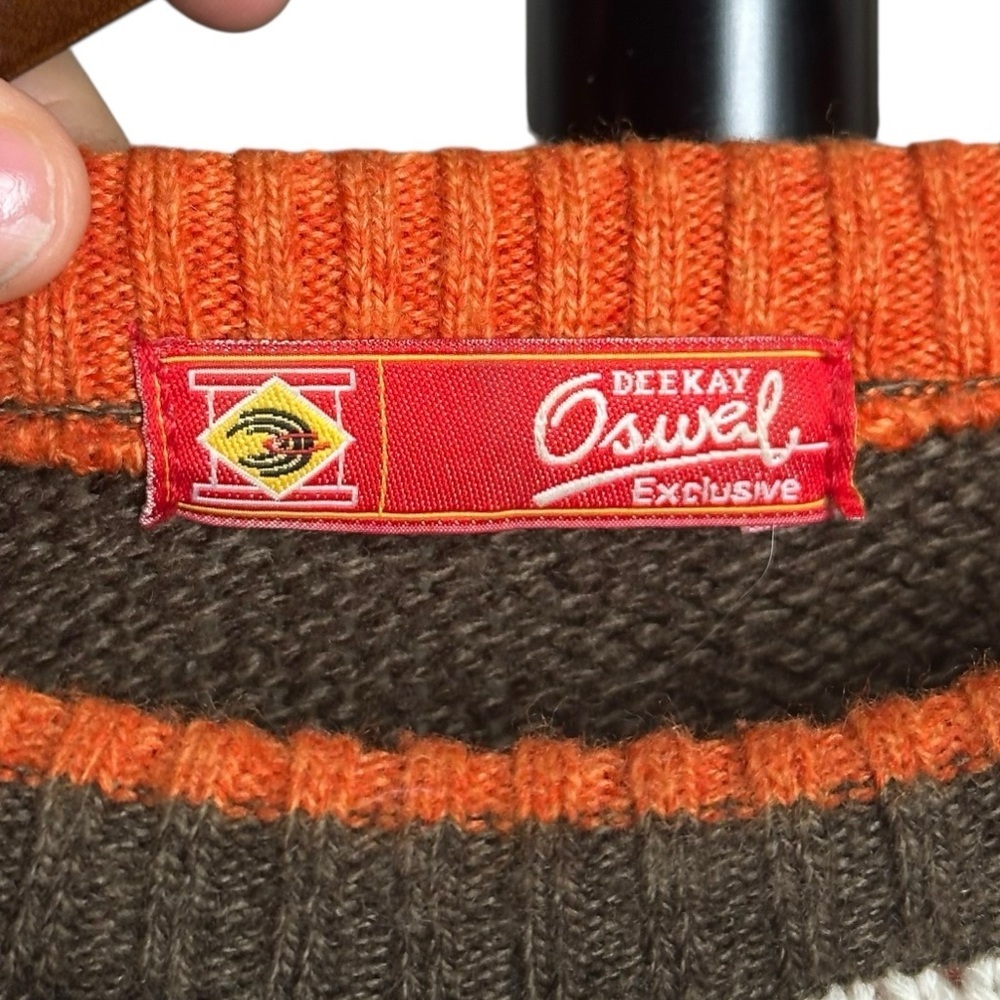 Deekay Oswal Men's Small Knit Sweater Color Block Geometric Stripes Orange - Picture 6 of 12
